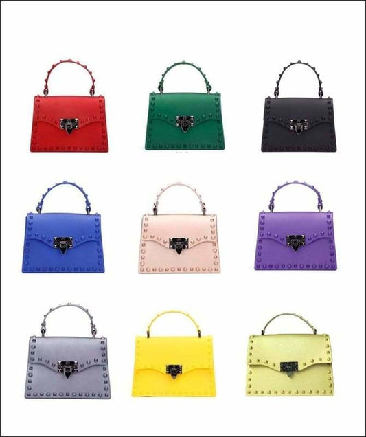 Studded Jelly Crossbody Bag Top Handle Strap Satchel Tote Shoulder Purse Handbags