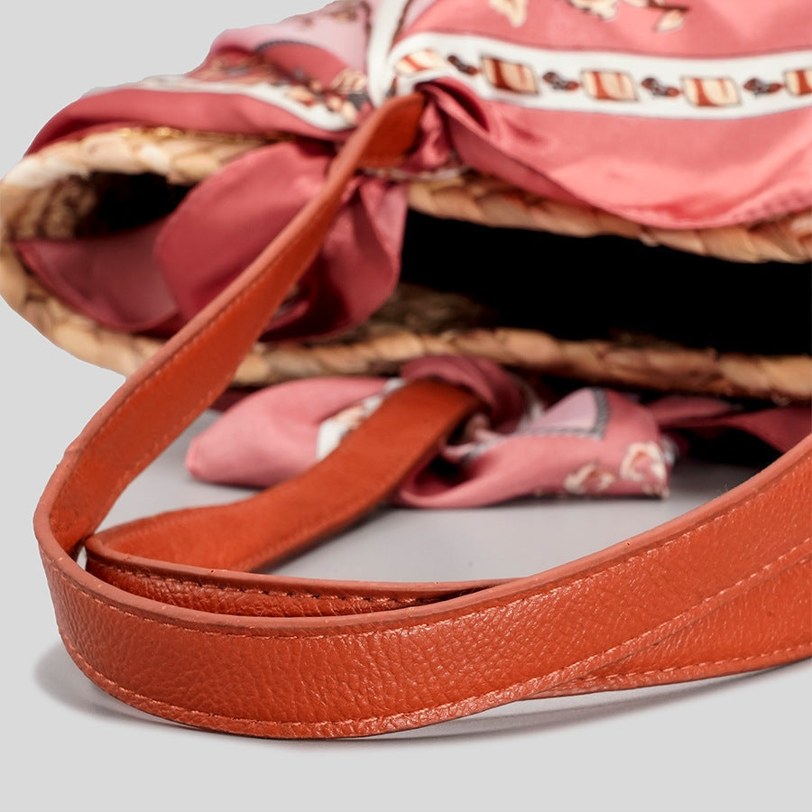 Vintage Satin Raffia Slouchy Bag Straw Woven Large Capacity Tote Basket