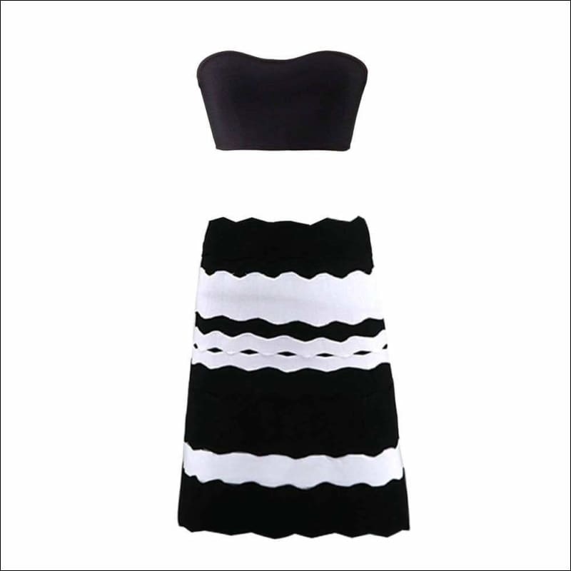 Winnal Bandage Ruched Color-Block Wave Hollow Cut Out Mini Straight Skirt