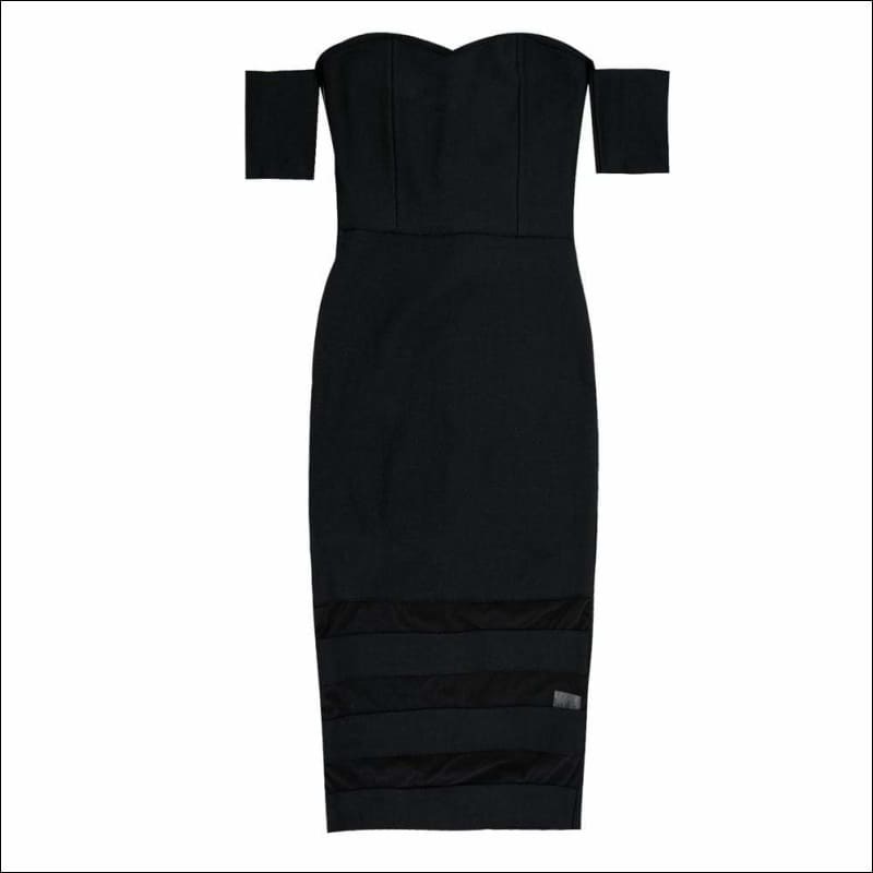 Winnal Black V neck Crisscross Off Shoulder Bodycon Dress