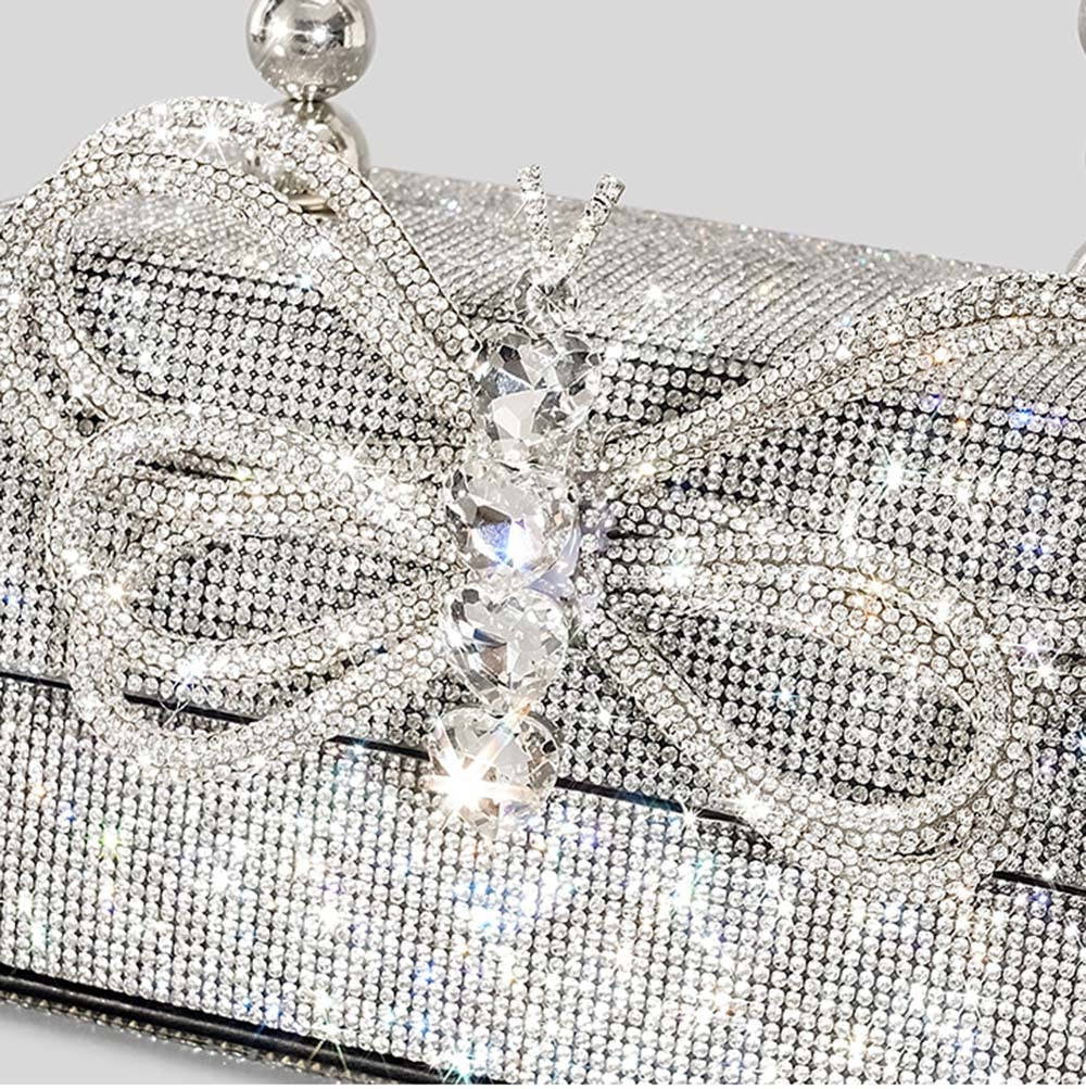 Winnal Crystal Bow Top Handle Bag Silver