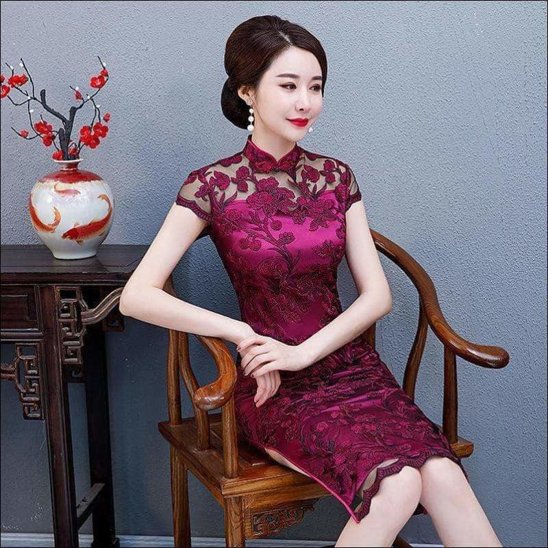 Winnal Floral Lace Cheongsam Dress