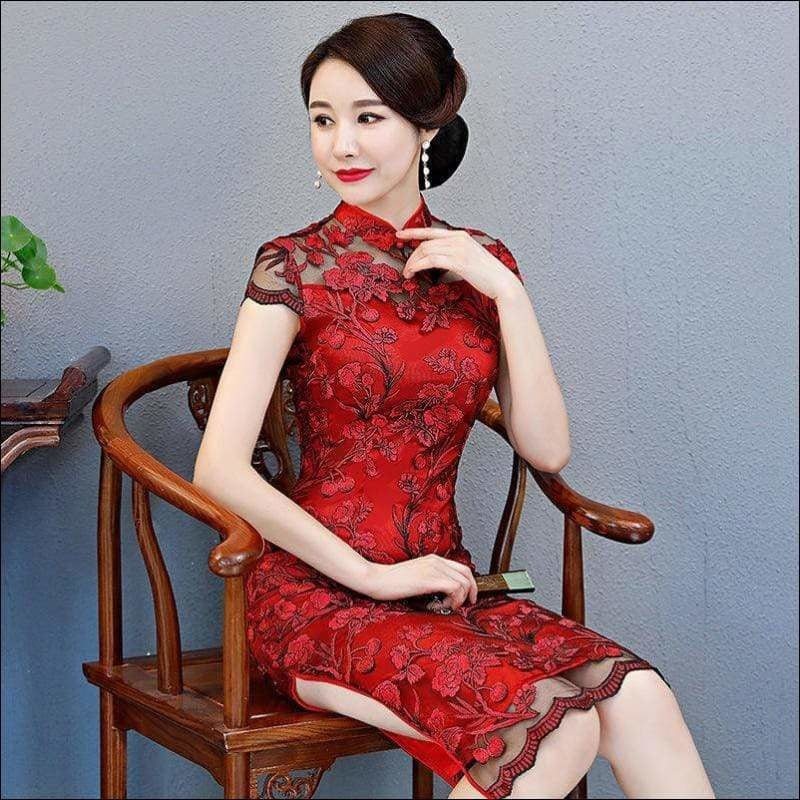 Winnal Floral Lace Cheongsam Dress