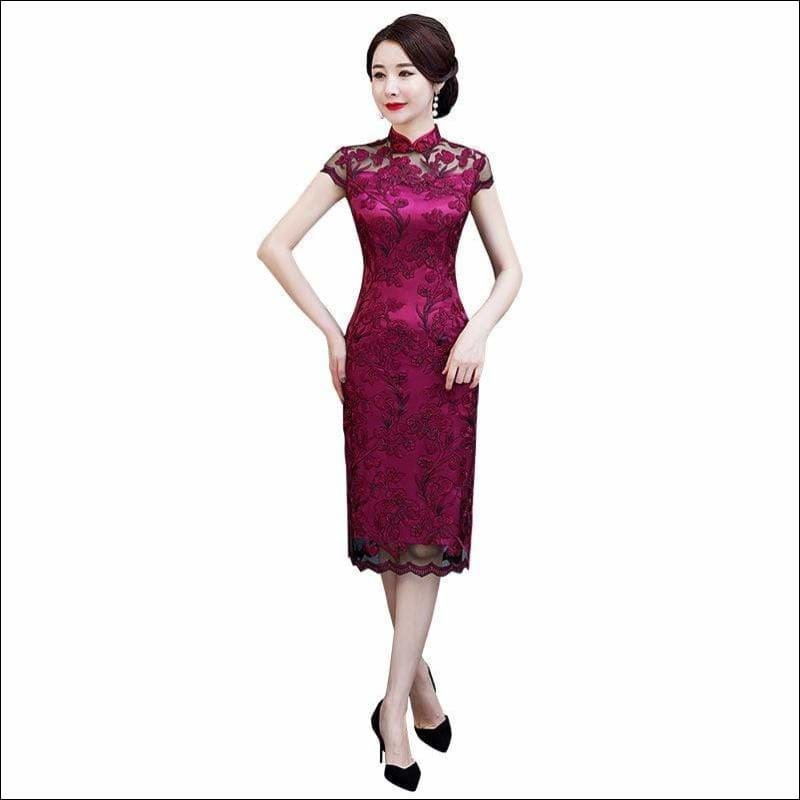 Winnal Floral Lace Cheongsam Dress