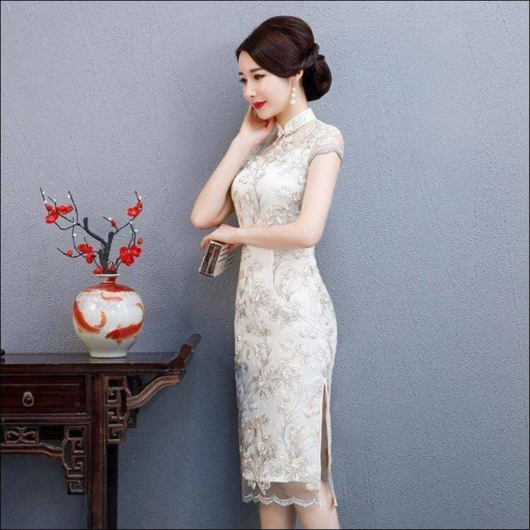 Winnal Floral Lace Cheongsam Dress