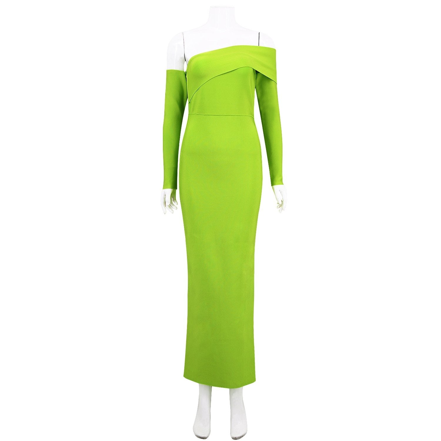 Winnal Fluorescent green off shoulder long sleeves backless bandage skirt back split banquet evening dress