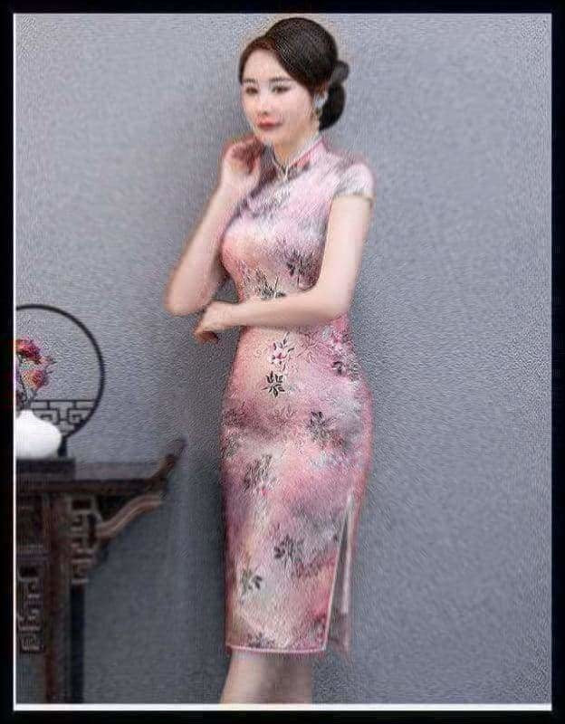 Winnal Real Silk Knee Length Cheongsam Floral Chinese Qipao Dress