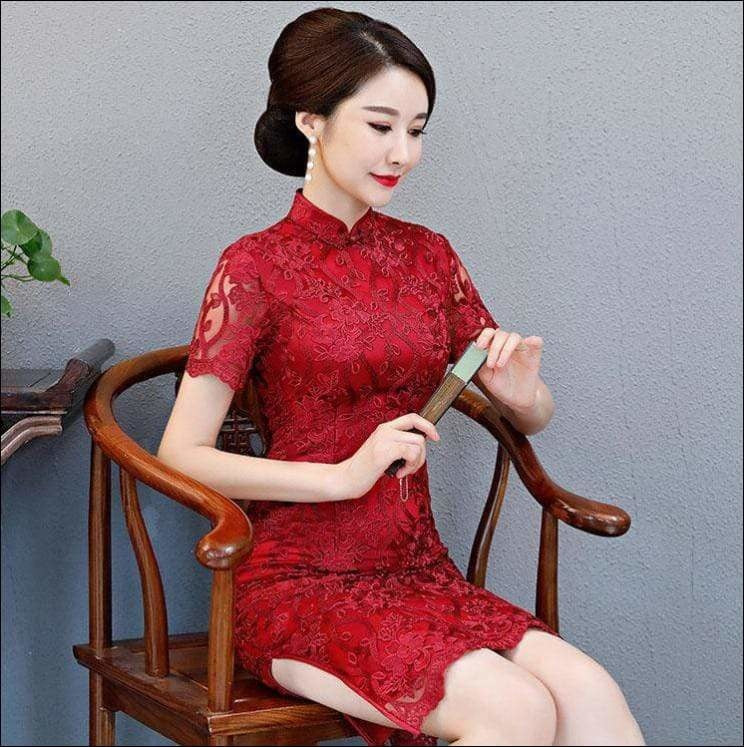 Winnal Retro Lace Mandarin Collar Cheongsam Elegant Slim Chinese Style Long Qipao Dress Oversize 3XL