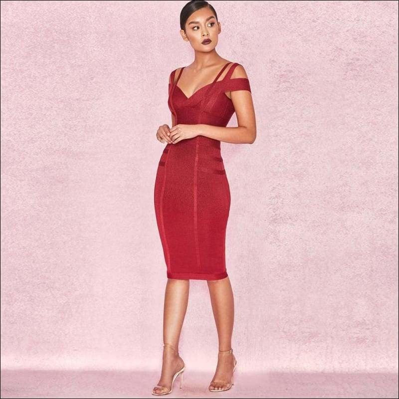 Winnal Rust Double Strap Bandage Midi Dress