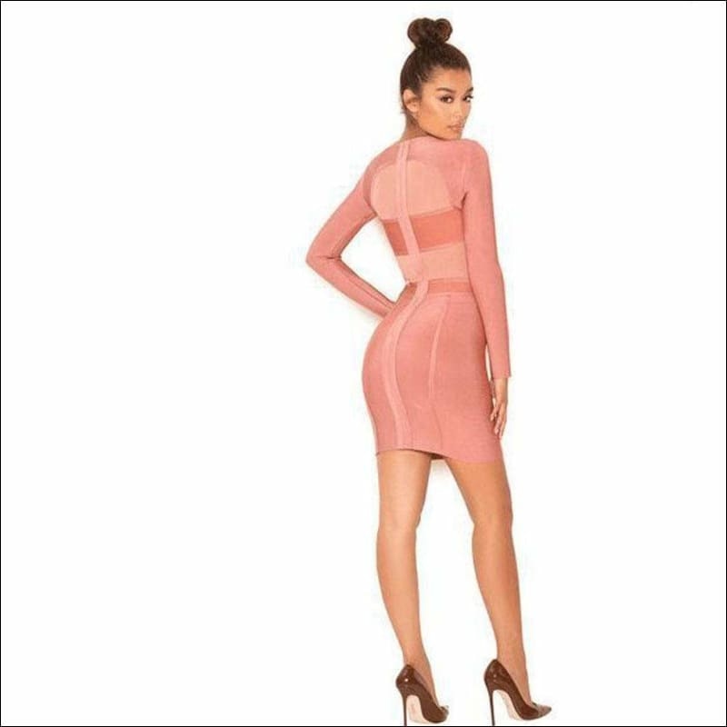 Winnal Sexy Bodycon Dress Night Party Club Mid Long Sleeve Orange transparent Scoop neckline