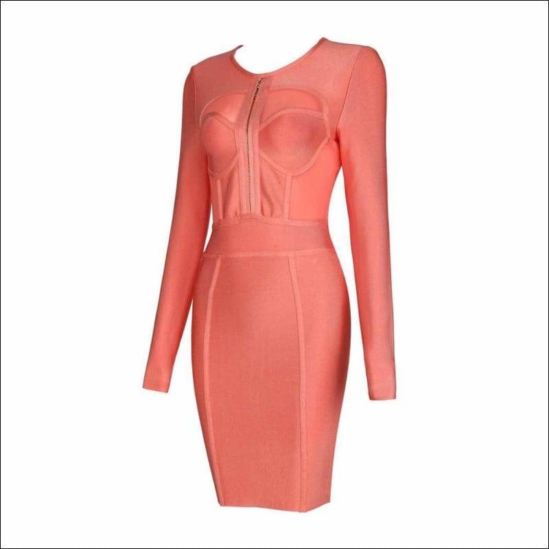 Winnal Sexy Bodycon Dress Night Party Club Mid Long Sleeve Orange transparent Scoop neckline