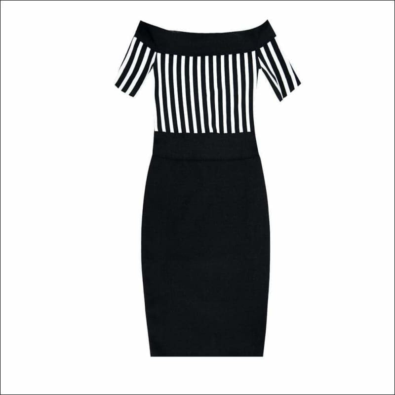 Winnal Sexy Vertical Stripe Off The Shoulder Bodycon Dress