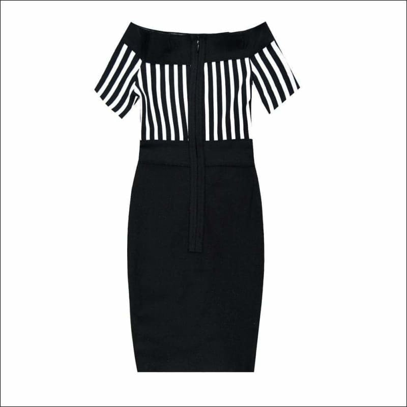 Winnal Sexy Vertical Stripe Off The Shoulder Bodycon Dress