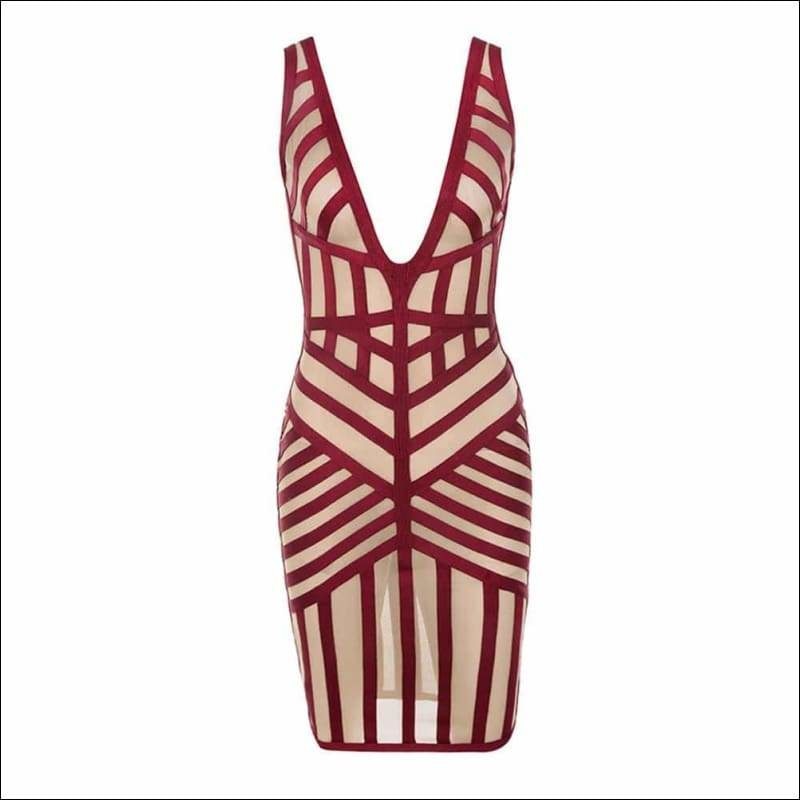 Winnal Sleeveless V-Neck Backless Short Stripe Bodycon Dress