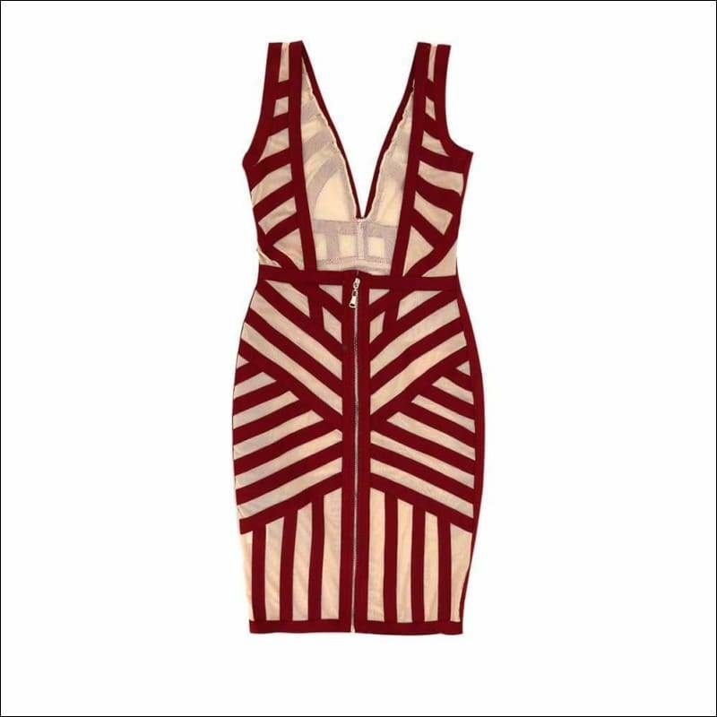 Winnal Sleeveless V-Neck Backless Short Stripe Bodycon Dress
