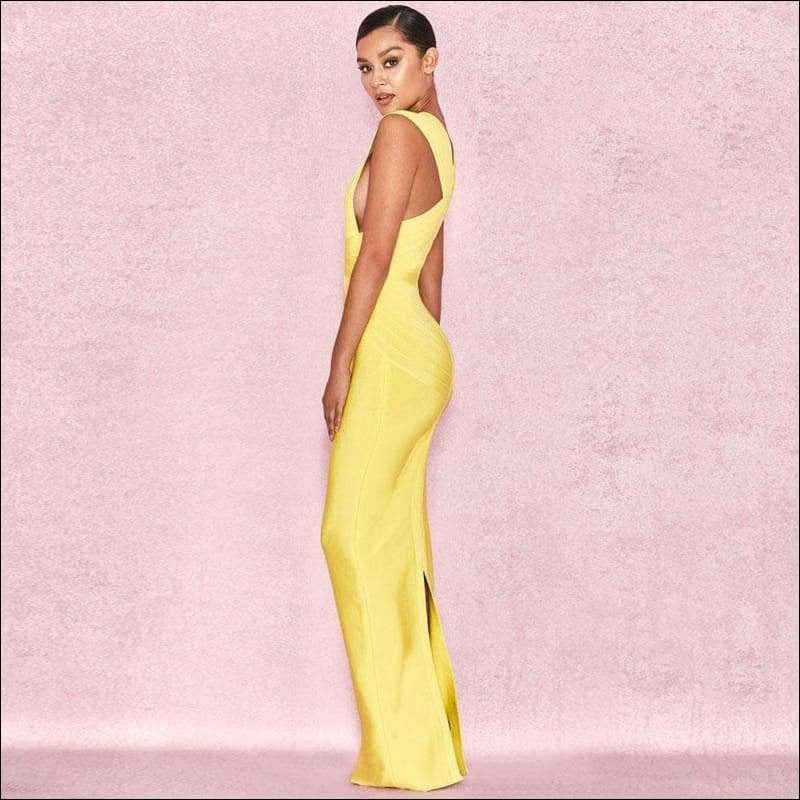 Winnal Sleeveless V-Neck Bright Yellow Long Bodycon Dress