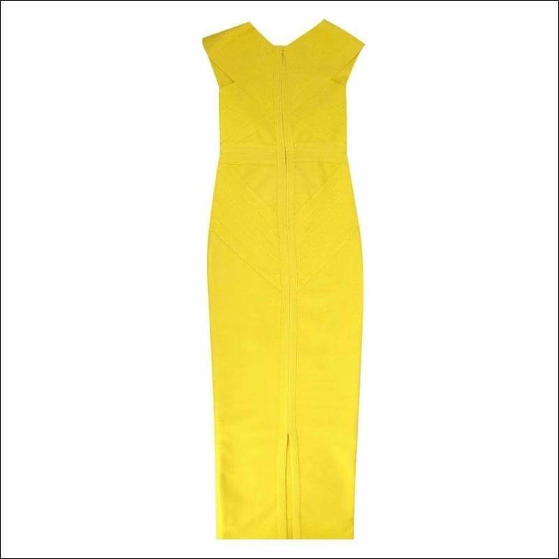 Winnal Sleeveless V-Neck Bright Yellow Long Bodycon Dress