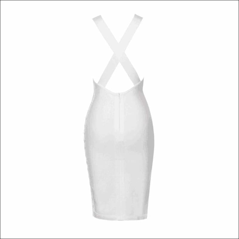 Winnal White Bodycon Dress with Deep V Neck Side Loop Sexy Party Holiday