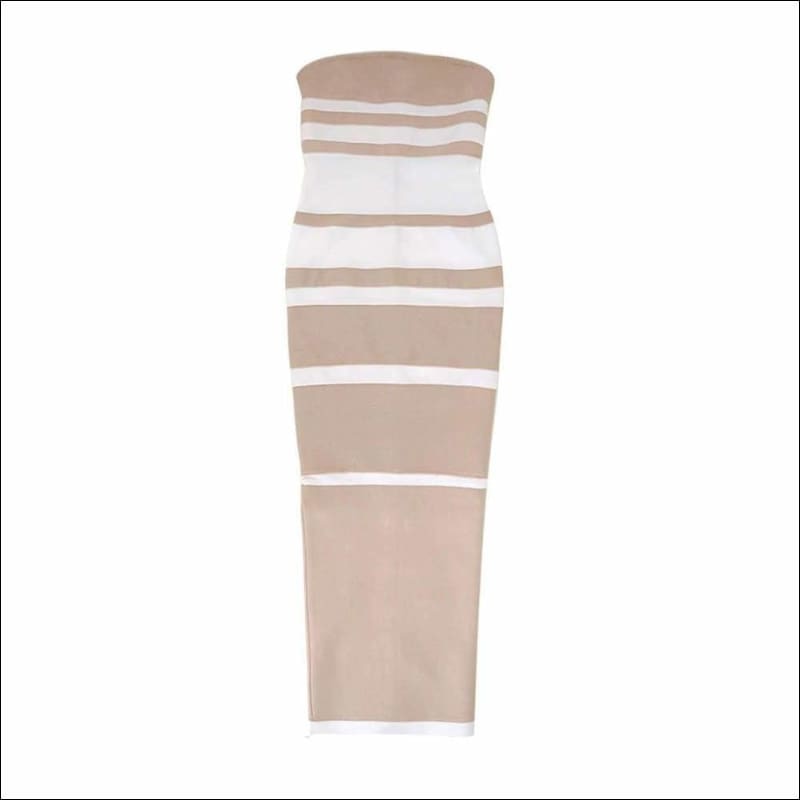 Winnal Women Sexy Straight strapless neckline Color-Block Bandage Midi Bodycon Dress