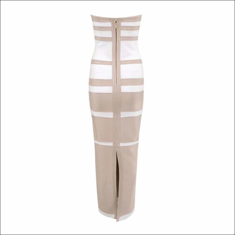 Winnal Women Sexy Straight strapless neckline Color-Block Bandage Midi Bodycon Dress