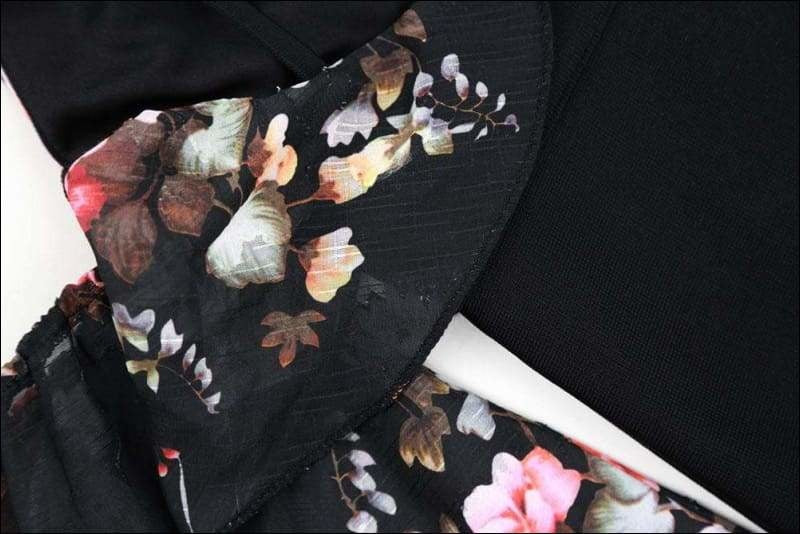 Winnal Women’s Black Floral Strappy Printed Tops Plunging Bodycon Midi Dress