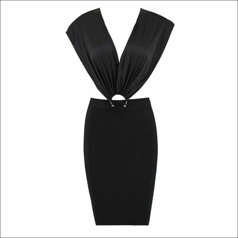 Winnal Women’s Black Midi Front Hanger Off Shoulder Bandage Dress