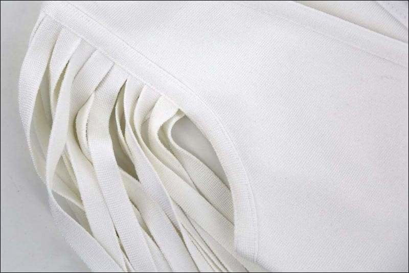 Winnal Women’s Deep V Plunge Long Fringe Sleeve White Bodycon Bandage Dress