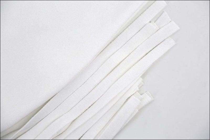 Winnal Women’s Deep V Plunge Long Fringe Sleeve White Bodycon Bandage Dress