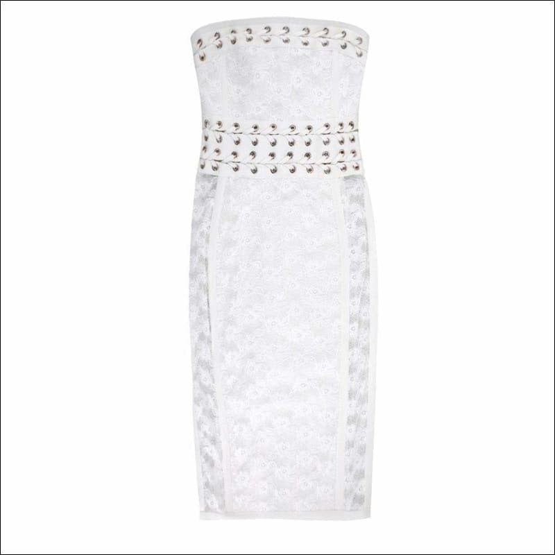 Winnal Women’s Hollow Out White Lace Off Shoulder Bodycon Bandage Dress