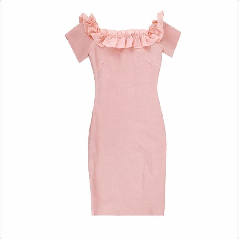 Winnal Women’s Light Pink Bardot Neck Off The Shoulder Bodycon Dress