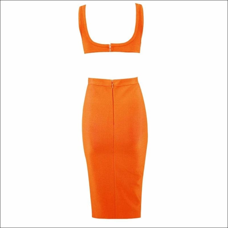 Winnal Women’s Orange Ruched Strappy Plunging Bodycon Midi Dress