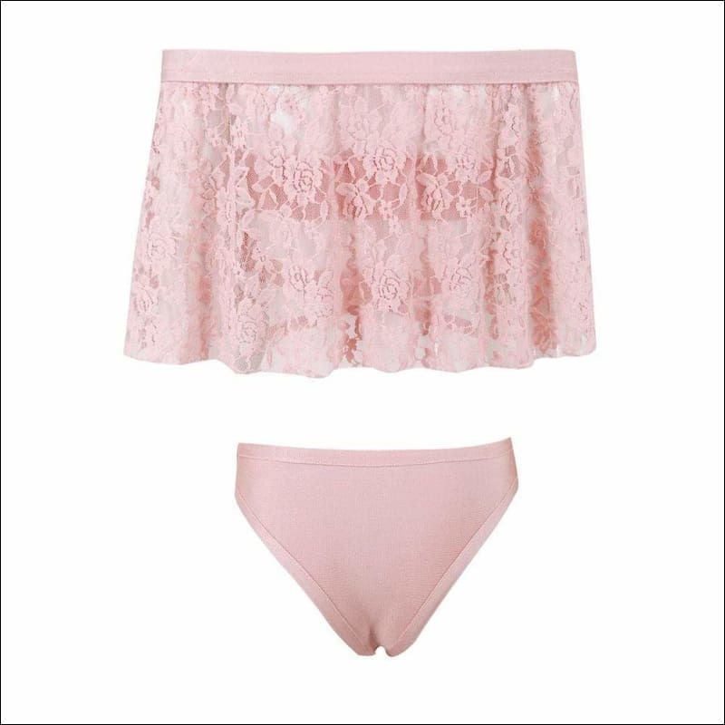 Winnal Women’s Pink Graceful Sexy Two-Piece Lace Skirt Set