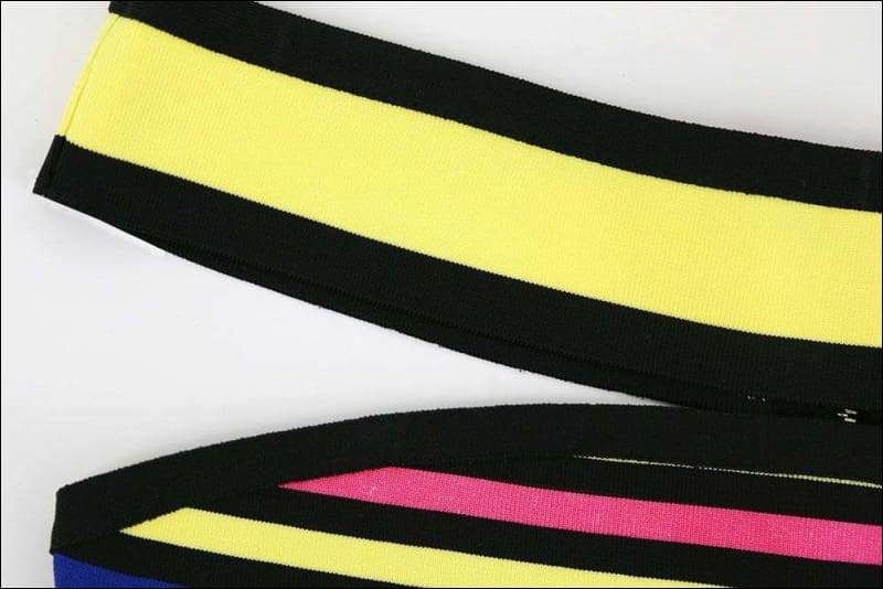 Winnal Women’s Rainbow Striped Off Shuolder Bandage Bardot Neck Crop Tops