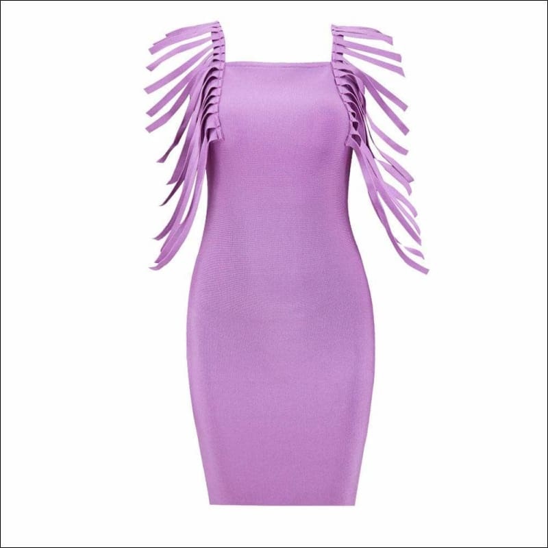 Winnal Women’s Sexy Fringe Half Sleeve Lavender Bodycon Bandage Dress