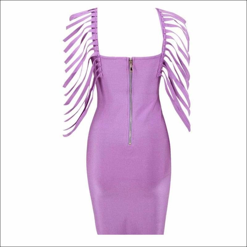 Winnal Women’s Sexy Fringe Half Sleeve Lavender Bodycon Bandage Dress