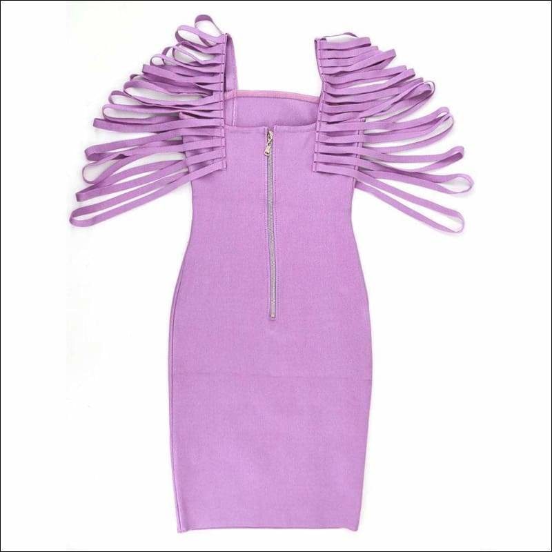 Winnal Women’s Sexy Fringe Half Sleeve Lavender Bodycon Bandage Dress