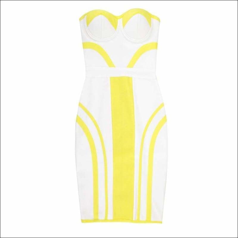Winnal Women’s Strapless Bustier White and Yellow Bandage Dress