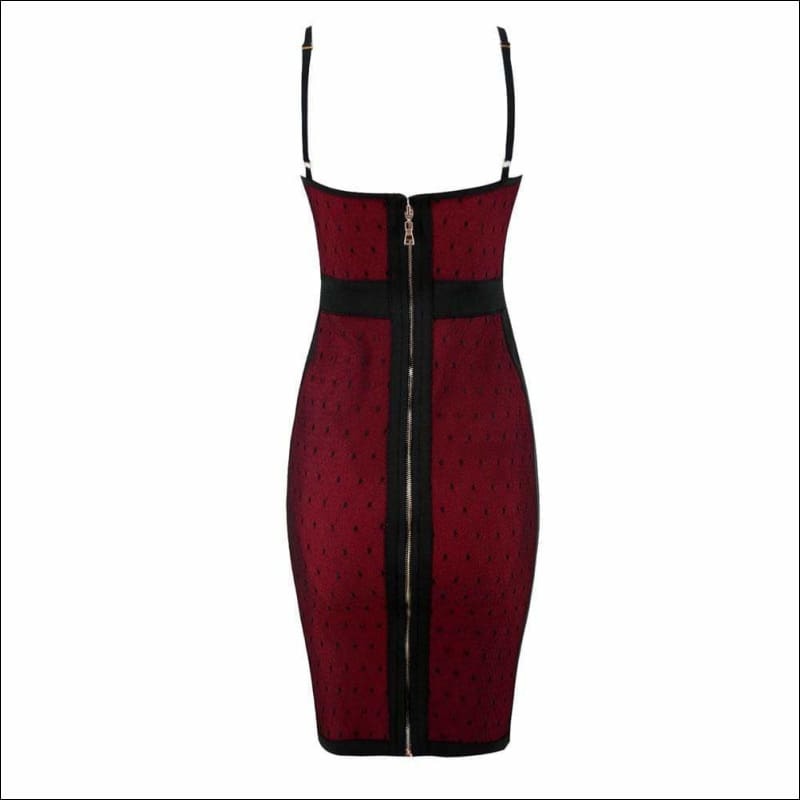 Winnal Women’s Wine Red Floral Emboridery Lace Midi Bandage Dress