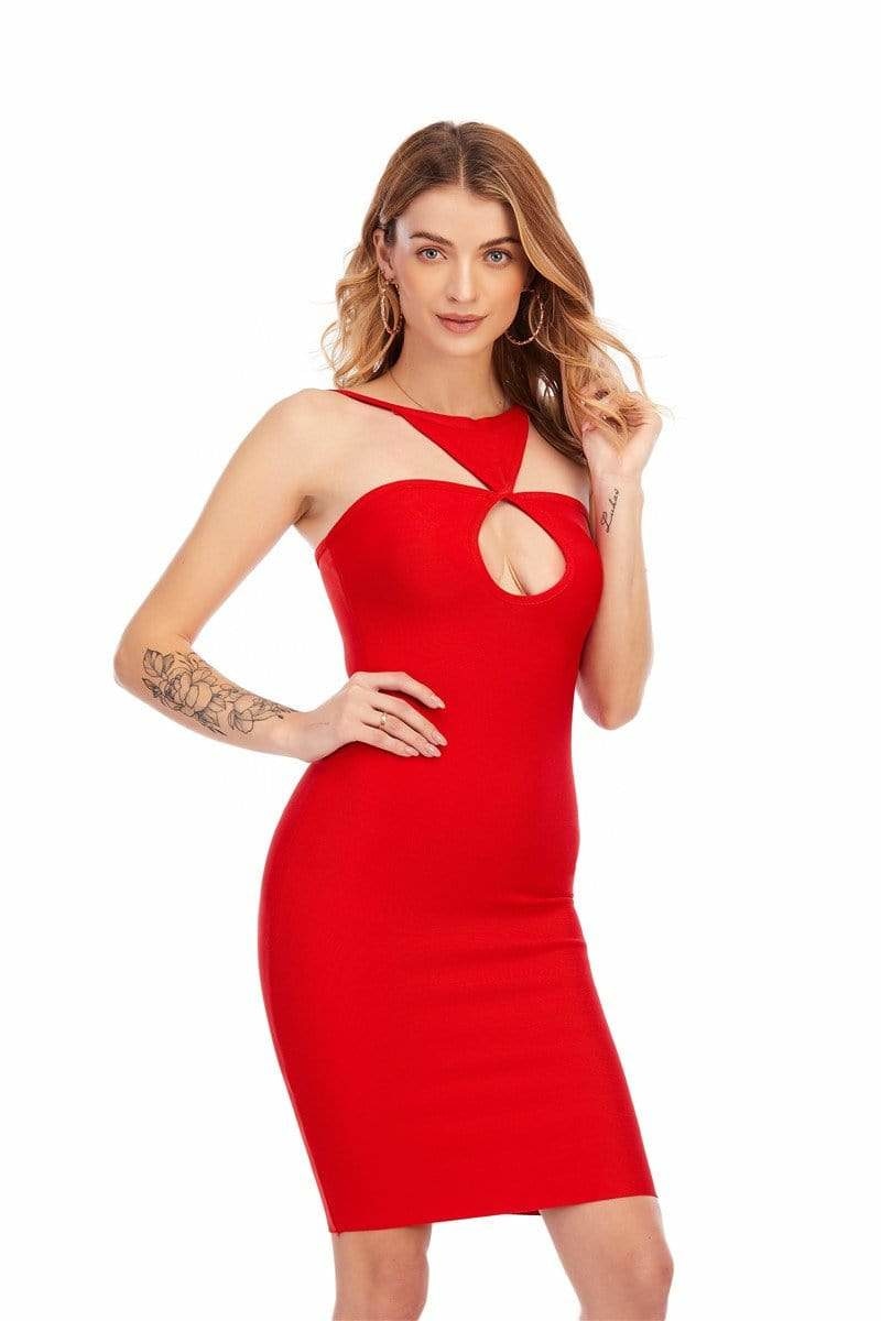 Women’s Bandage Sexy Dress Tight-Fitting Halterneck Cutout Halter Sleeveless Party Club Vestidos Bodycone