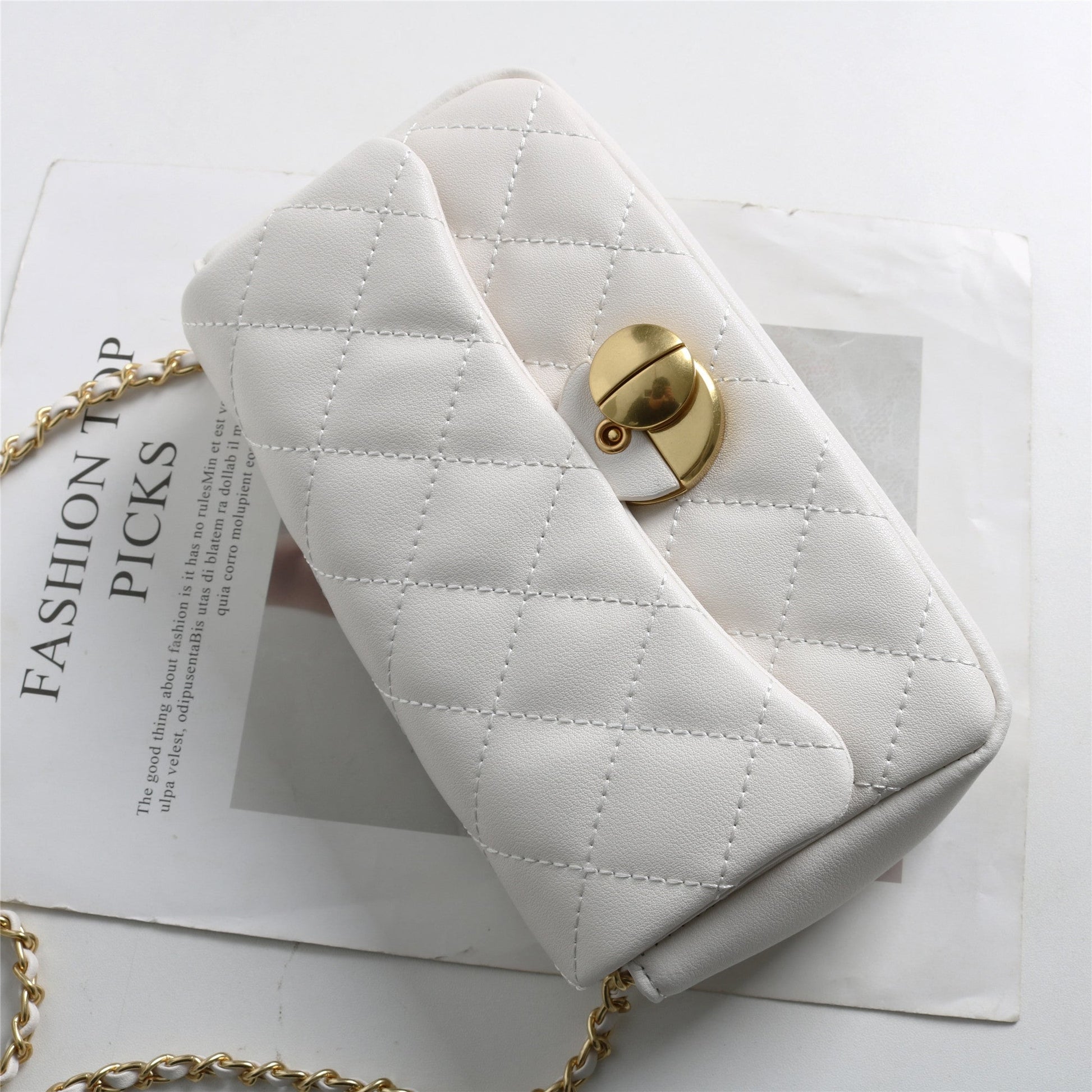 Womens Classic Leather Quilted Adjustable Chain Golden Ball Cross Body Bag
