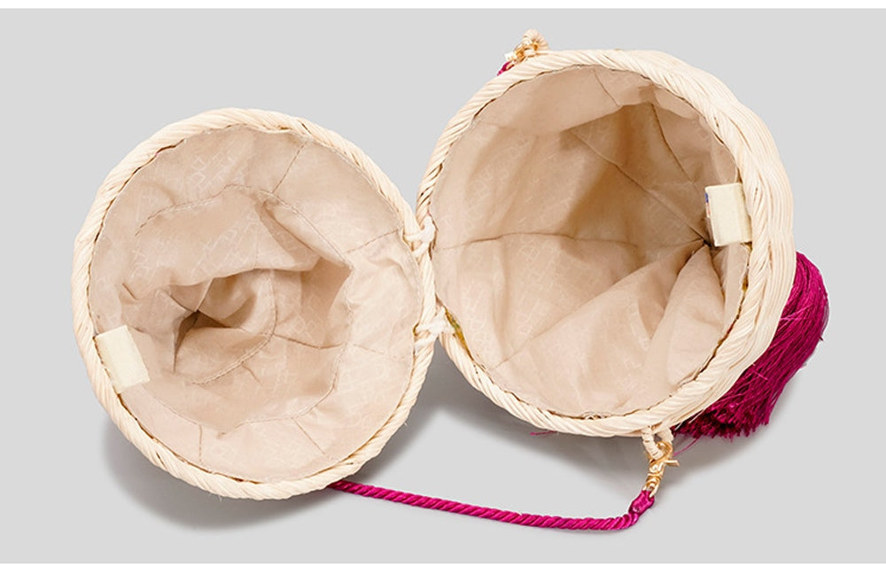 Womens Conch Ratten Straw Raffia Cross Body Bag