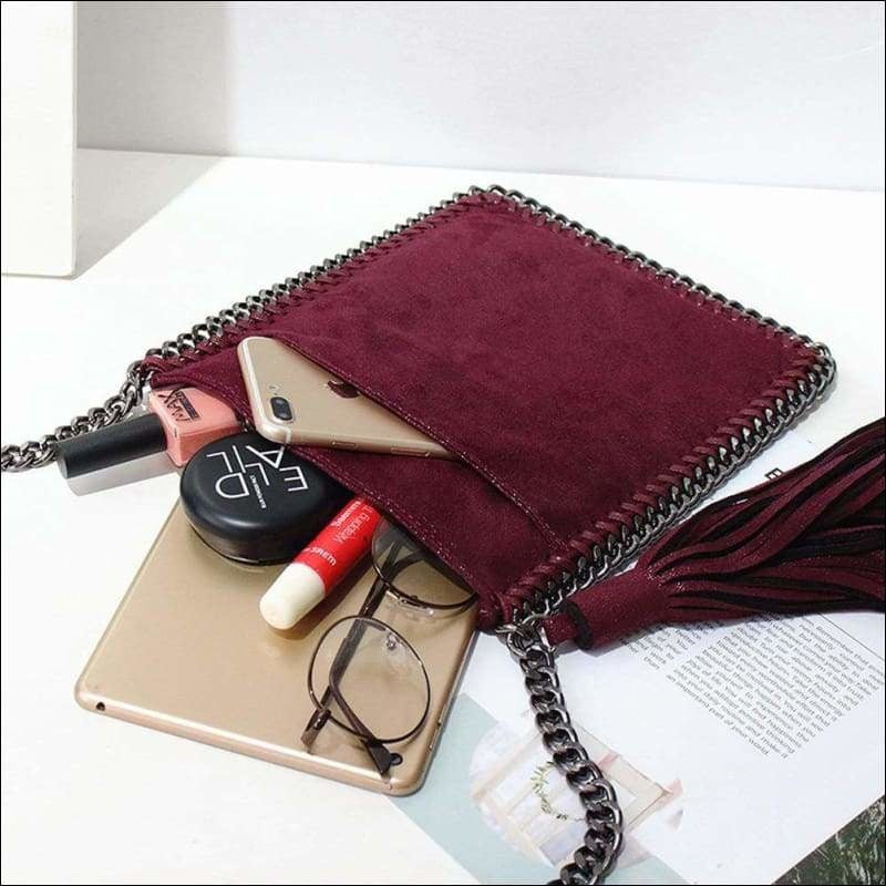 Womens Fashion Small Tassle Shoulder Cross Body Clutches Pouches