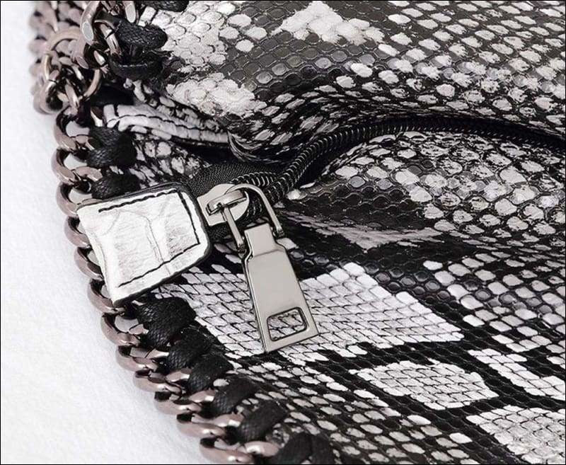 Womens Faux Python Leather Chain Shoulder Bag