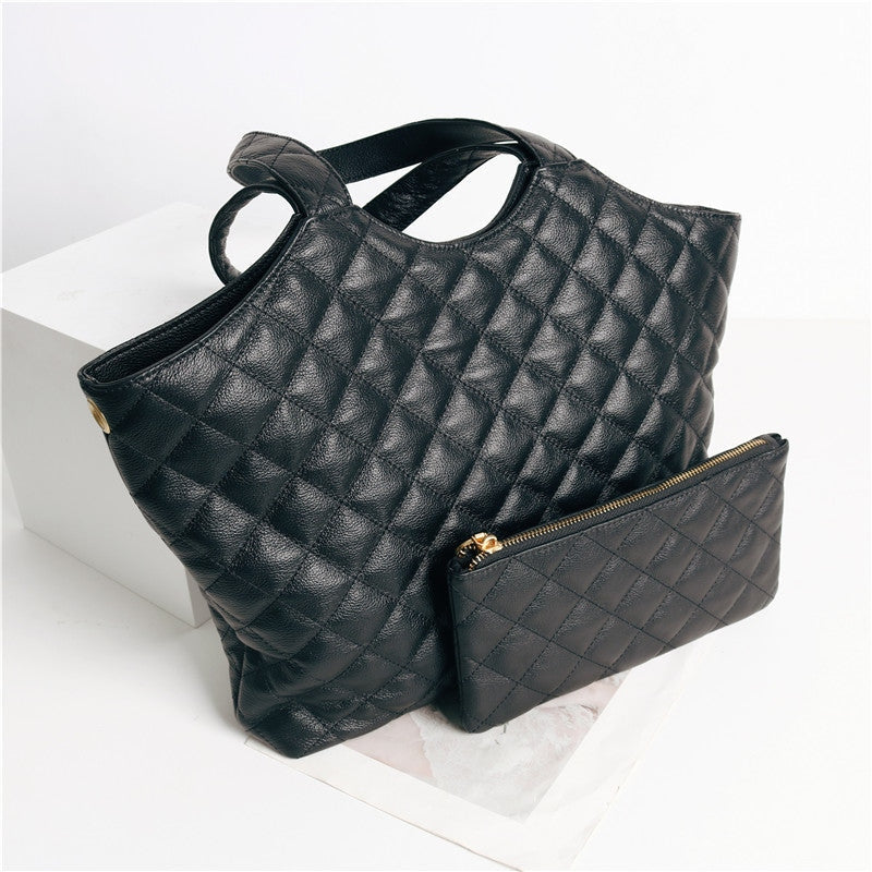 Womens Large Quilted Leather Tote Bag