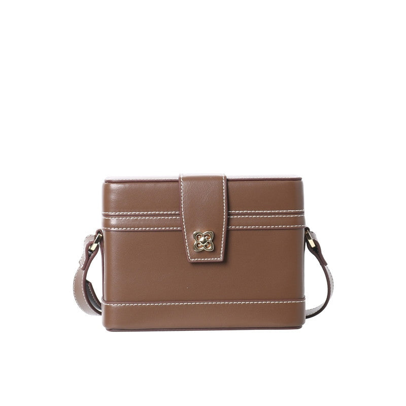 Womens Leather Box Top Handle Bag