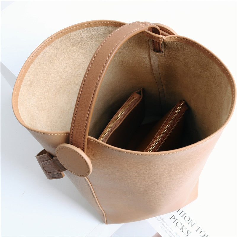 Womens Leather Large Bucket Tote Shopper Bag
