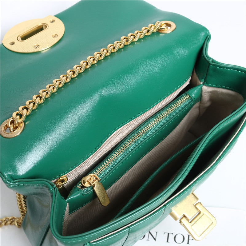 Womens Leather Quilted Small Chain Shoulder Bag