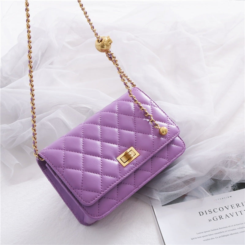 Women’s Mini Quilted Leather Shoulder Cross Body Clutch Bag With Ball Chain