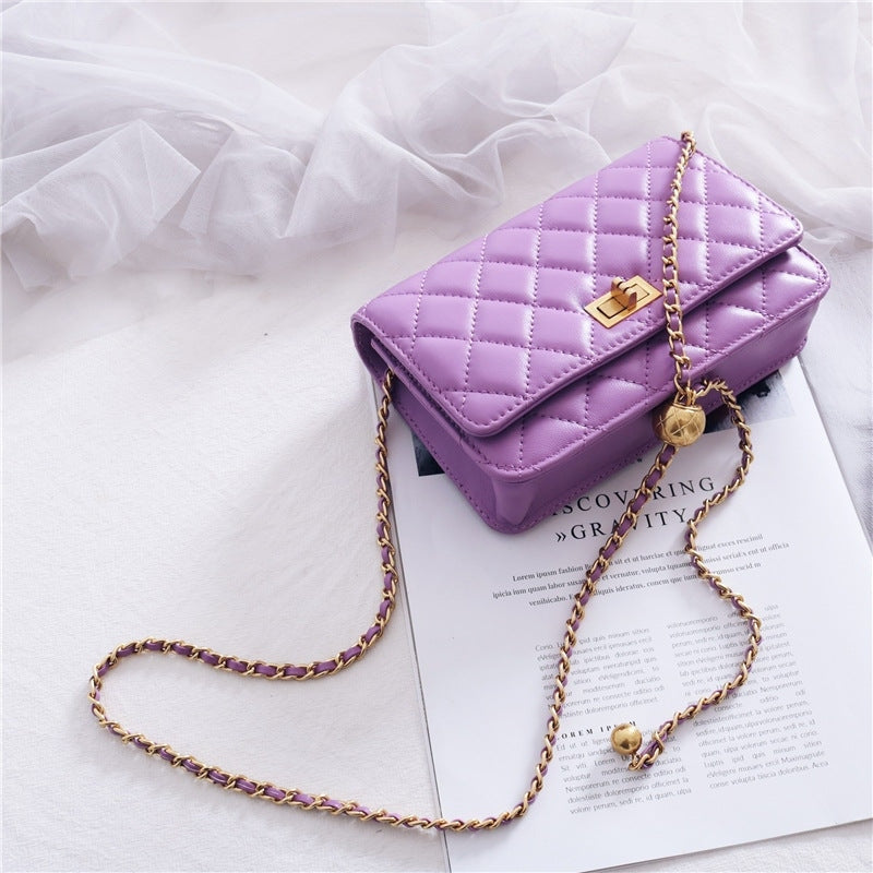 Women’s Mini Quilted Leather Shoulder Cross Body Clutch Bag With Ball Chain