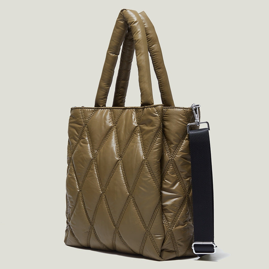 Womens Puffer Quilted Padded Nylon Tote Bags